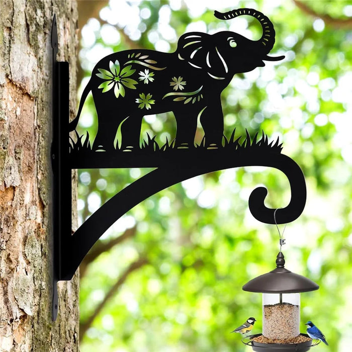 Outdoor Heavy Duty Iron Hanging Basket Hook Plant Hanger Animal Silhouette Decorative Garden Bracket - Gnome Watering Flowers - 5