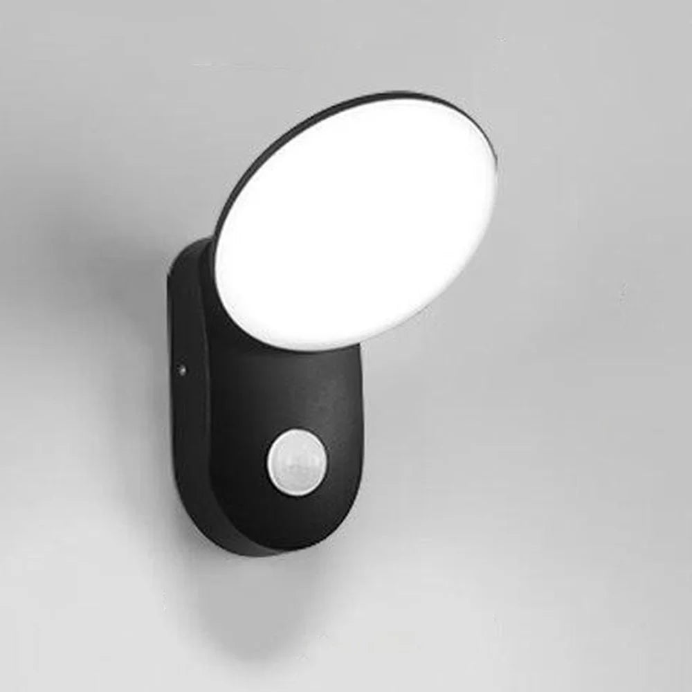 Motion Sensor Warm White LED Outdoor Wall Light Waterproof Garden Lamp Patio Balcony Porch Light - Round Black - 1