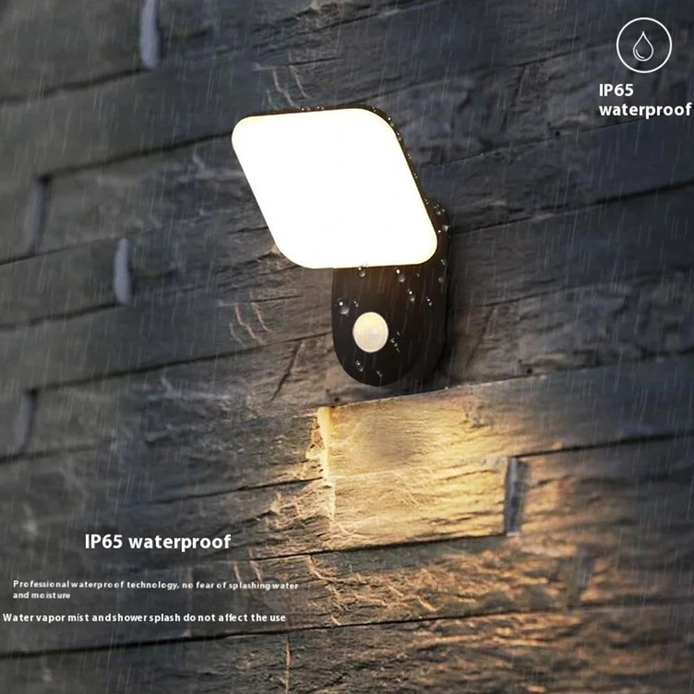 Motion Sensor Warm White LED Outdoor Wall Light Waterproof Garden Lamp Patio Balcony Porch Light - Round Black - 2
