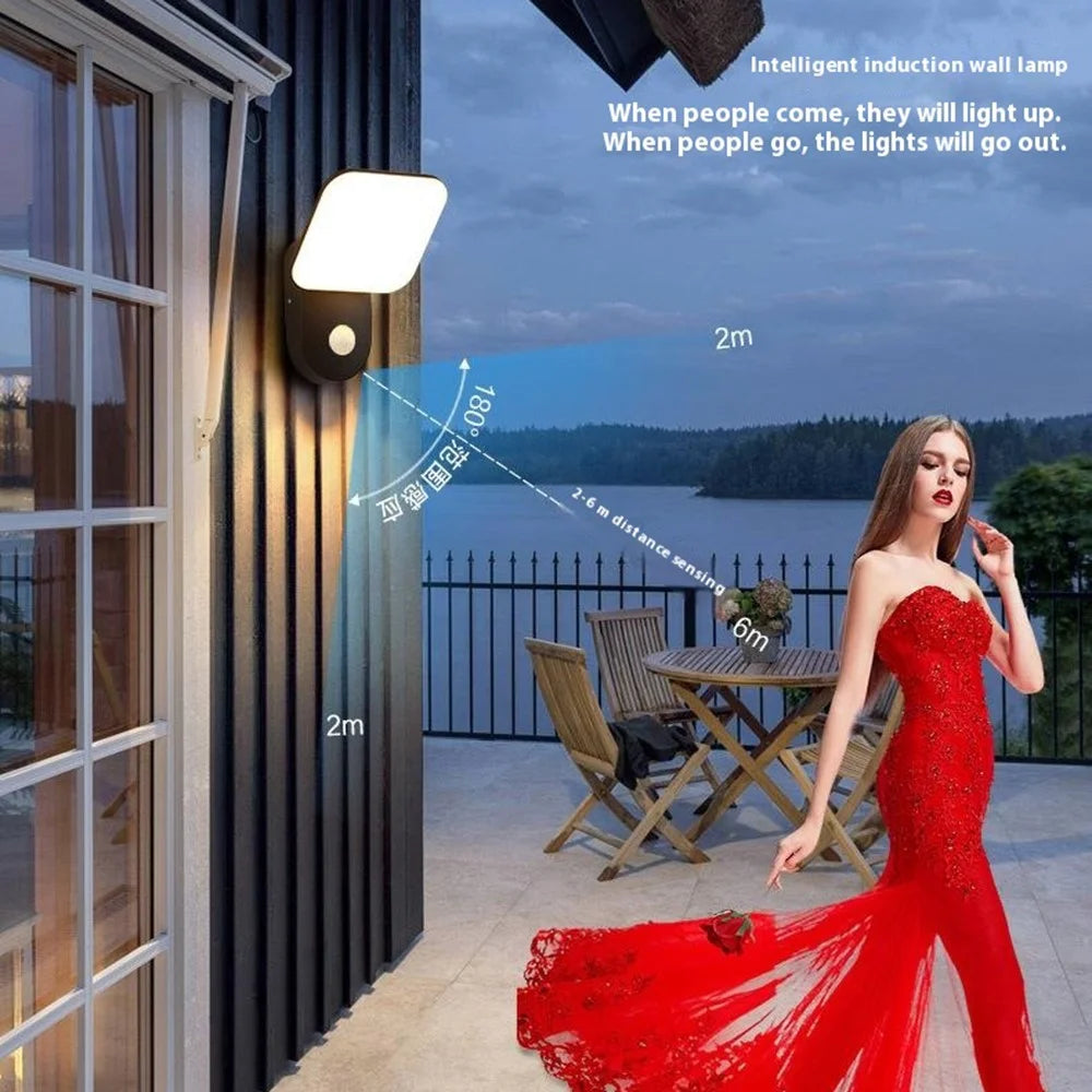 Motion Sensor Warm White LED Outdoor Wall Light Waterproof Garden Lamp Patio Balcony Porch Light - Round Black - 3