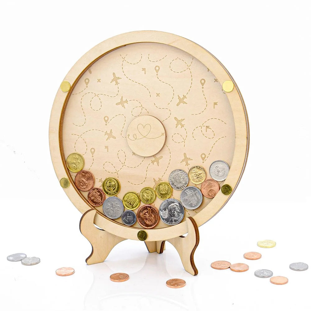 Personalized Wooden Coin Storage Box Souvenir Coin Display Stand Collector Organizer - Style A - 1