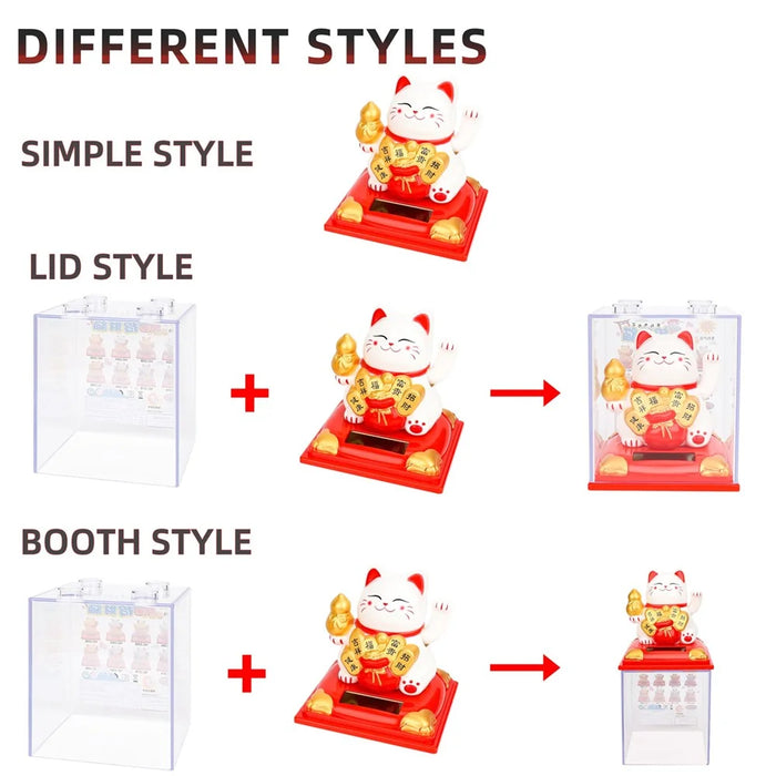 Solar Powered Lucky Cat Figurine Waving Arm Car Dashboard Home Decoration Creative Gift, L Size - 338B / Yellow - 6