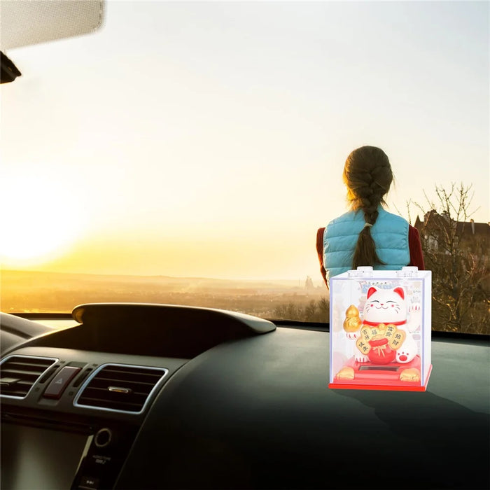 Solar Powered Lucky Cat Figurine Waving Arm Car Dashboard Home Decoration Creative Gift, L Size - 338B / Yellow - 7