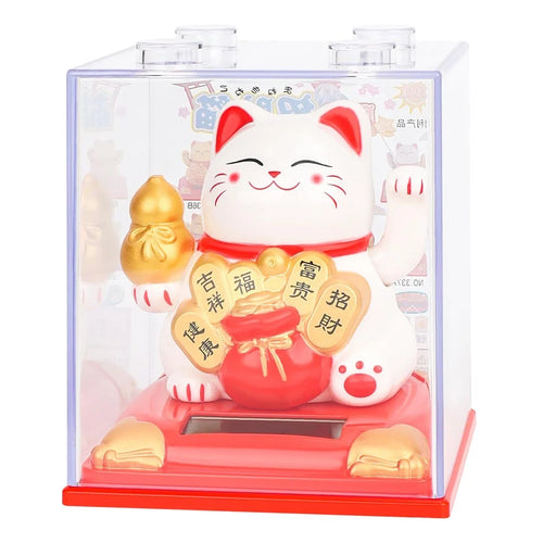 Solar Powered Lucky Cat Figurine Waving Arm Car Dashboard Home Decoration Creative Gift,  M Size - Gourd / White - 1