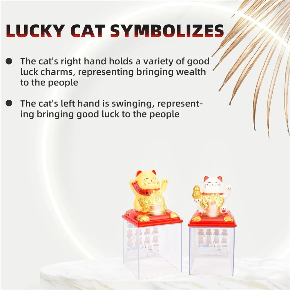 Solar Powered Lucky Cat Figurine Waving Arm Car Dashboard Home Decoration Creative Gift,  M Size - Gourd / White - 2