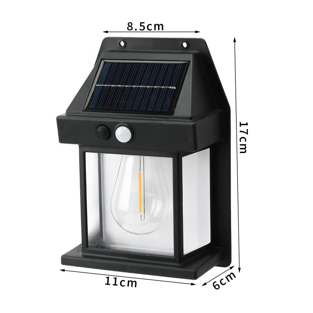 2Pcs Solar Powered Filament Bulb Wall Light Outdoor Garden Motion Sensor Waterproof Lamp - Black - 7