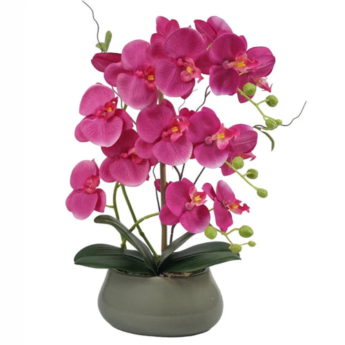 Artificial Phalaenopsis Orchid Potted Plant Silk Cloth Flower Home Office Realistic Faux Floral Decor - Rose - 1