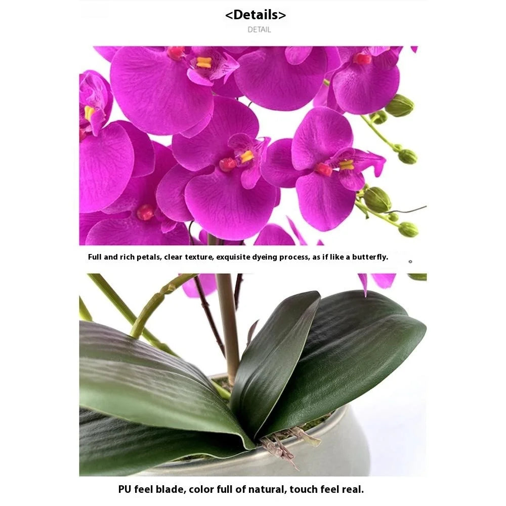 Artificial Phalaenopsis Orchid Potted Plant Silk Cloth Flower Home Office Realistic Faux Floral Decor - Rose - 2