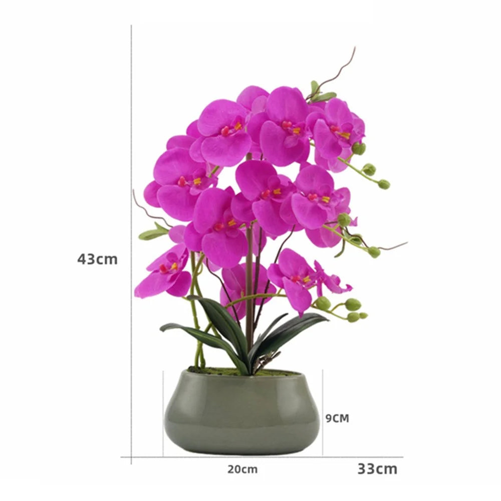 Artificial Phalaenopsis Orchid Potted Plant Silk Cloth Flower Home Office Realistic Faux Floral Decor - Rose - 5