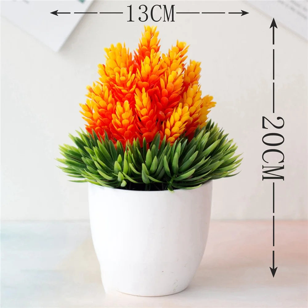 Artificial Plastic Potted Plant Ornament Realistic Bonsai Office Living Room Home Decor - Red - 2