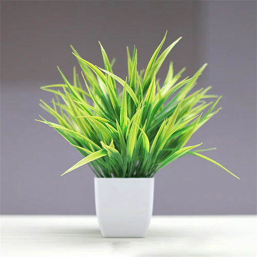 Artificial Small Grass Plant Pot Realistic Indoor Tabletop Decor Lifelike Plastic Bonsai Ornament - 1