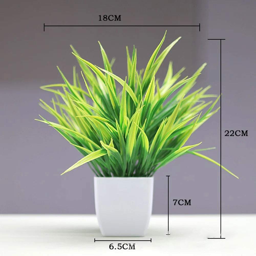 Artificial Small Grass Plant Pot Realistic Indoor Tabletop Decor Lifelike Plastic Bonsai Ornament - 2