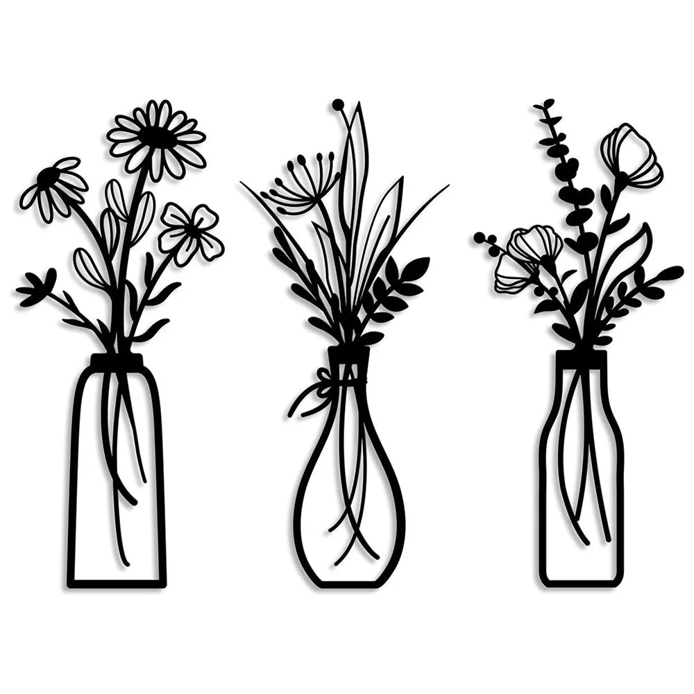 3Pcs / Set Metal Wall Art Floral Design Decorative Iron Wall Hanging Living Room Bedroom Home Decor - 1