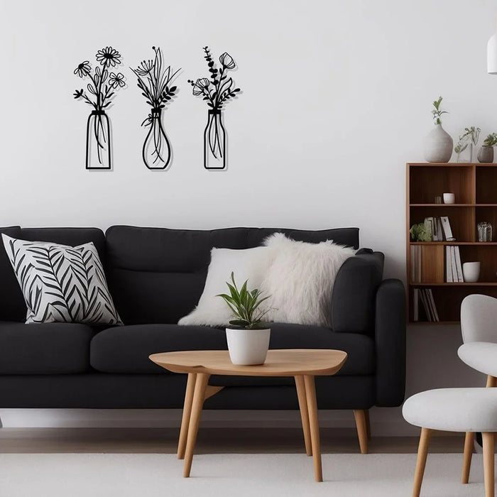 3Pcs / Set Metal Wall Art Floral Design Decorative Iron Wall Hanging Living Room Bedroom Home Decor - 2