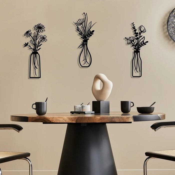 3Pcs / Set Metal Wall Art Floral Design Decorative Iron Wall Hanging Living Room Bedroom Home Decor - 3