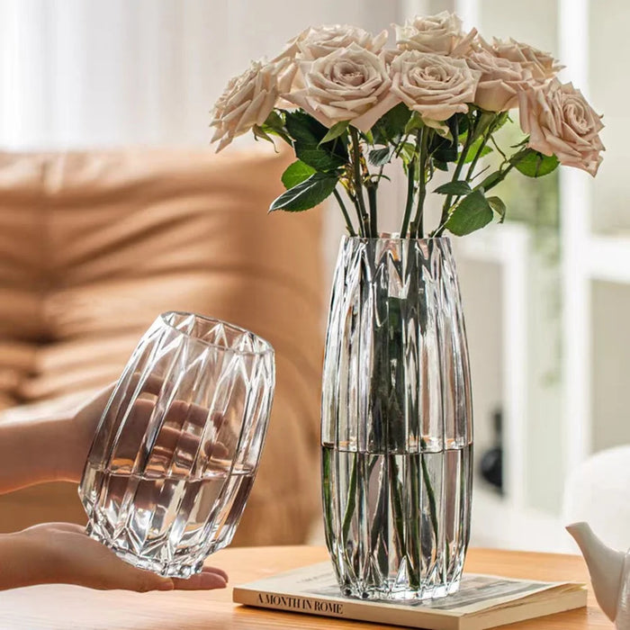 Vertical Ribbed Glass Vase Modern Living Room Water Planting Floral Arrangement Decor Flower Holder - Transparent - 3