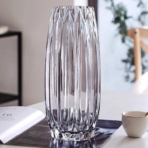 Vertical Ribbed Glass Vase Modern Living Room Water Planting Floral Arrangement Decor Flower Holder - Smoke Gray - 1