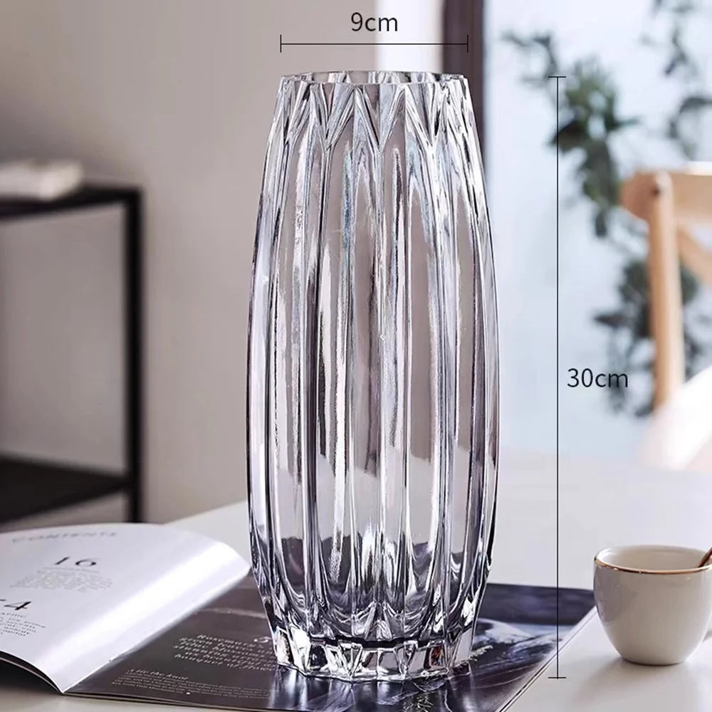 Vertical Ribbed Glass Vase Modern Living Room Water Planting Floral Arrangement Decor Flower Holder - Smoke Gray - 2