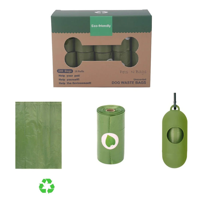 Pet Garbage Bag Biodegradable Eco-friendly Bags Portable Cat Dog Poop Trash Bags [16 Rolls/Box + Container] - Green - 1