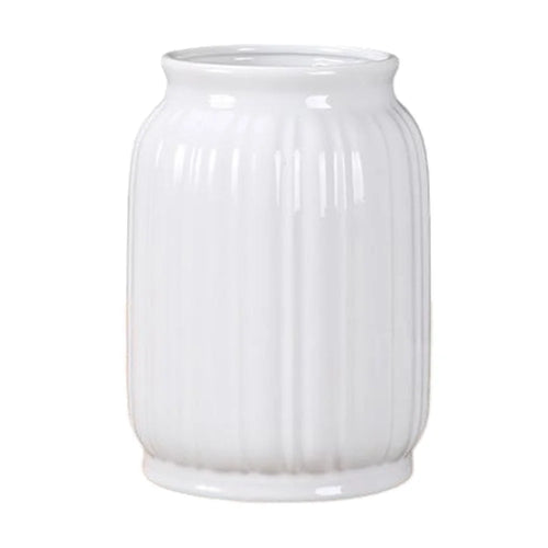 Medium Size European Modern Minimalist Ceramic Striped Vase Home Decor Living Room Flower Arrangement Container - White - 1