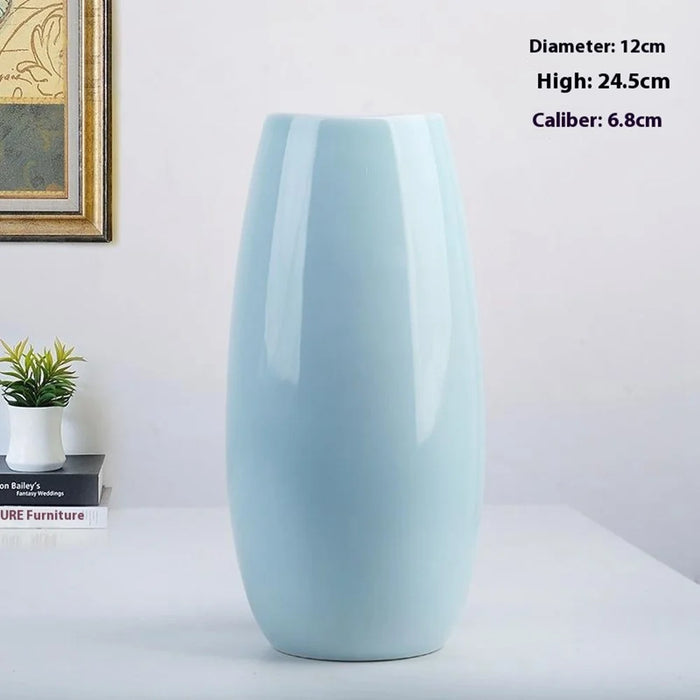 Large Size Nordic Ceramic Flower Vase Dried Flowers Floral Arrangement Container Dining Table Home Decor - Cyan - 2