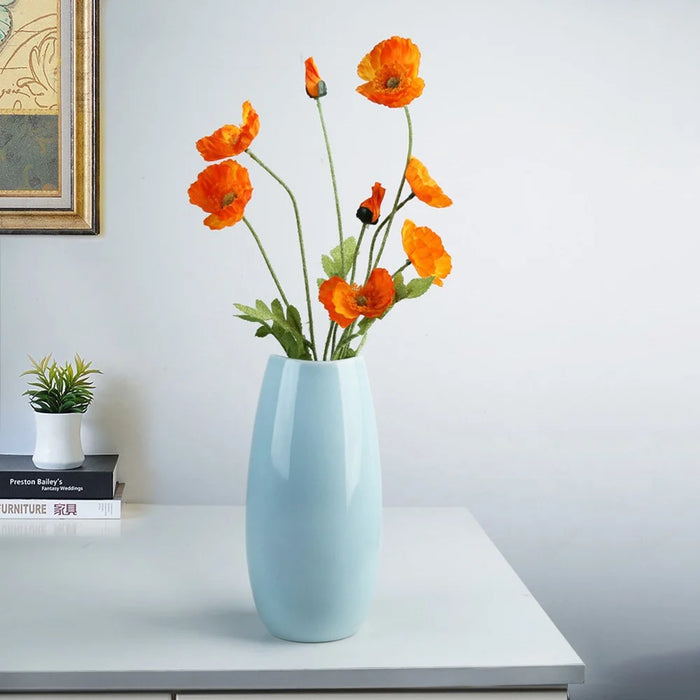Large Size Nordic Ceramic Flower Vase Dried Flowers Floral Arrangement Container Dining Table Home Decor - Cyan - 4
