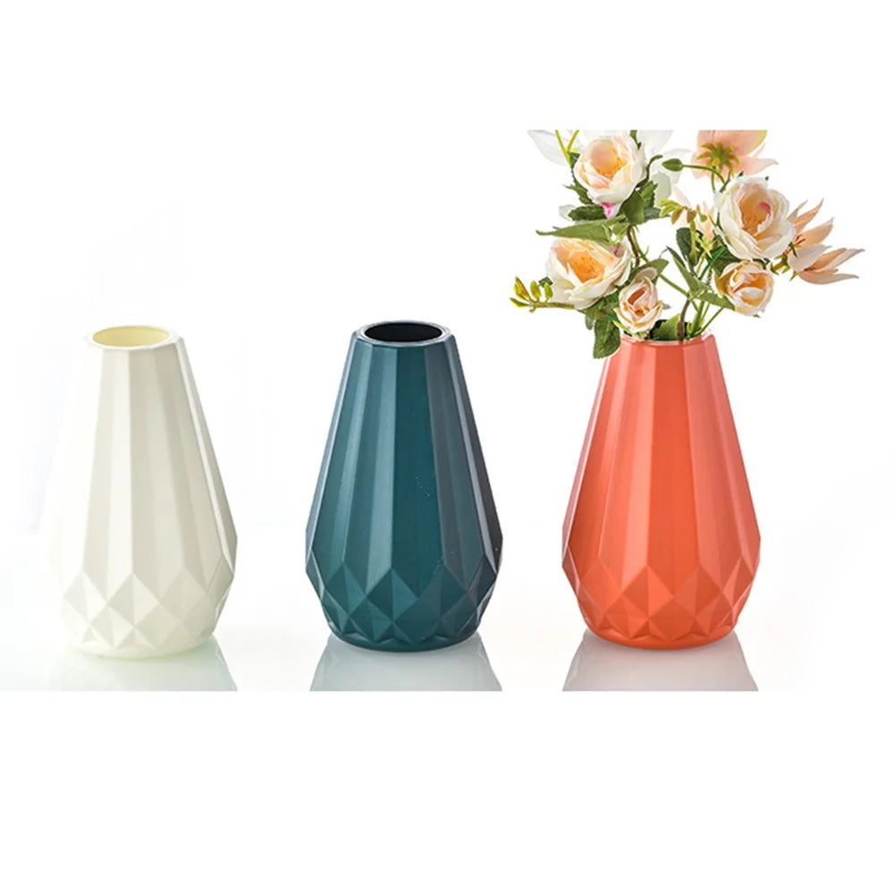 Plastic Flower Vase Ceramic Glaze Effect Fresh Dry Artificial Flowers Decorative Container - White - 5