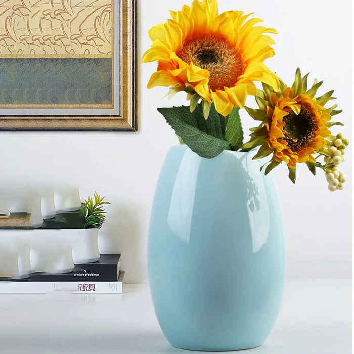 Medium Size Nordic Ceramic Flower Vase Dried Flowers Floral Arrangement Container Dining Table Home Decor - Cyan - 5