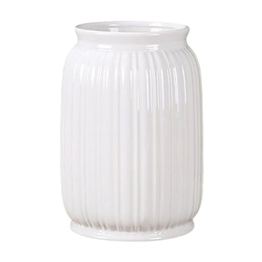 Large Size European Modern Minimalist Ceramic Striped Vase Home Decor Living Room Flower Arrangement Container - White - 1