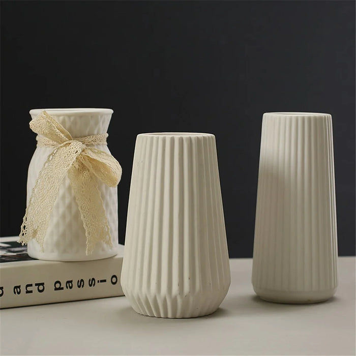 Creative White Ceramic Flower Vase Decorative Ornament Home Floral Arrangement Container - 3