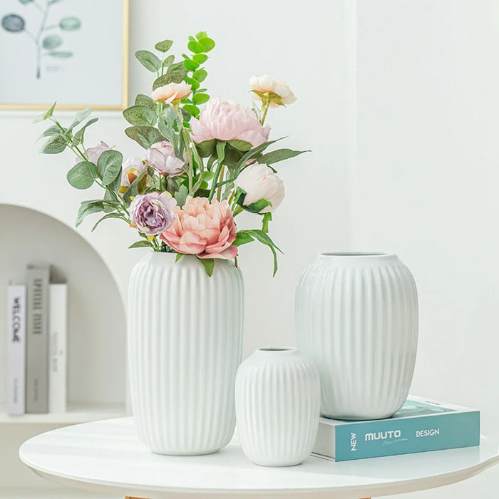 Small Size Modern Ceramic Striped Vase Flower Arrangement Container Living Room Decor - Pink - 4