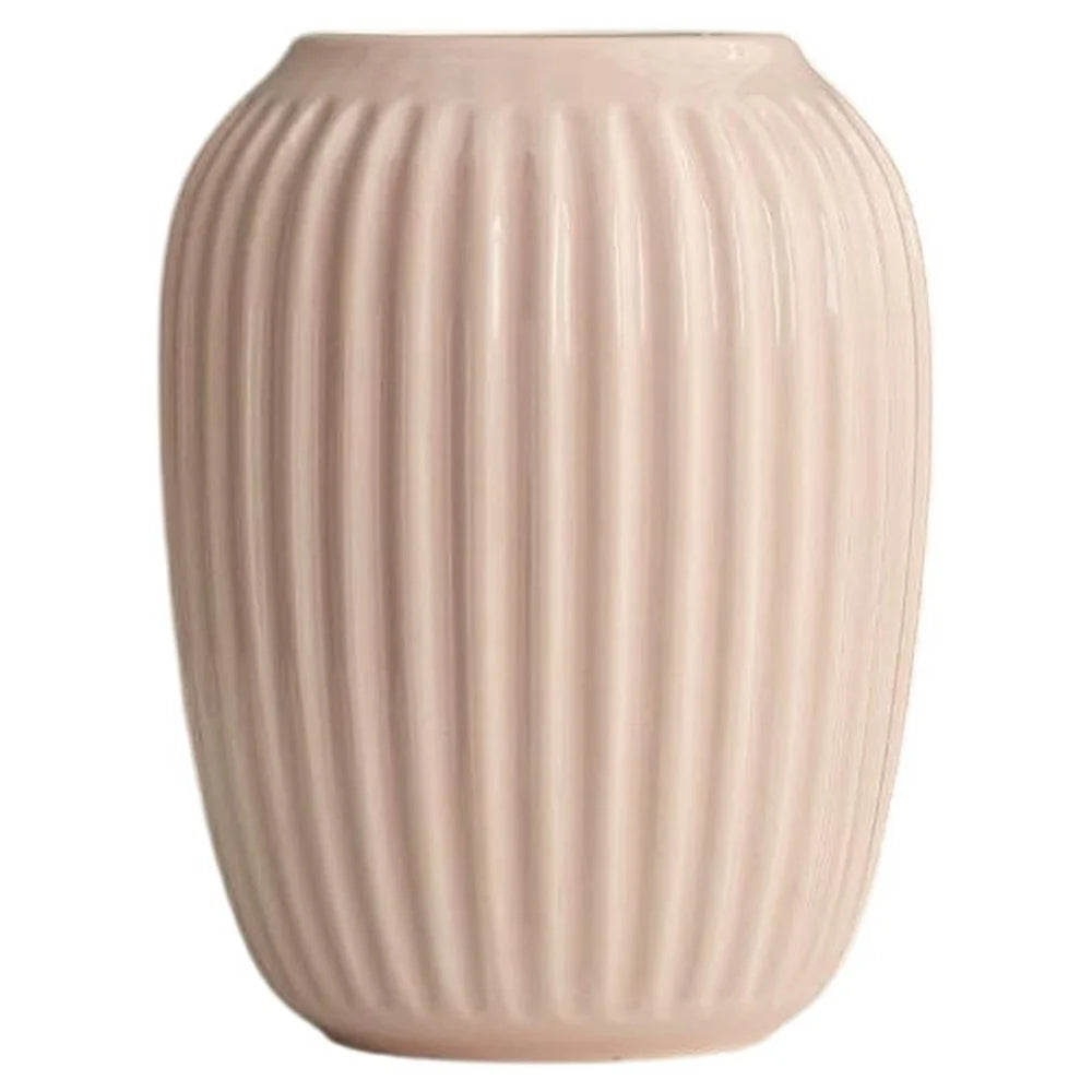 Medium Size Modern Ceramic Striped Vase Flower Arrangement Container Living Room Decor - Pink - 1