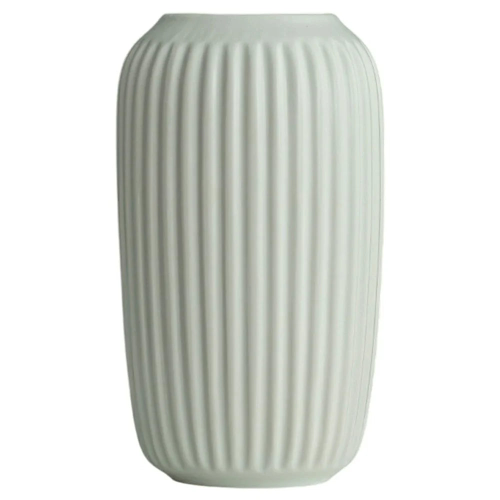 Large Size Modern Ceramic Striped Vase Flower Arrangement Container Living Room Decor - White - 1