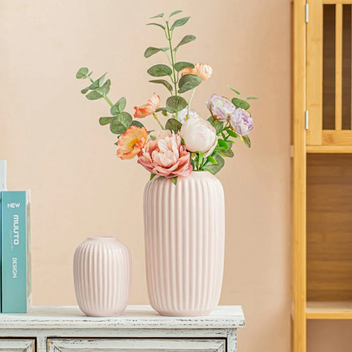 Large Size Modern Ceramic Striped Vase Flower Arrangement Container Living Room Decor - White - 3
