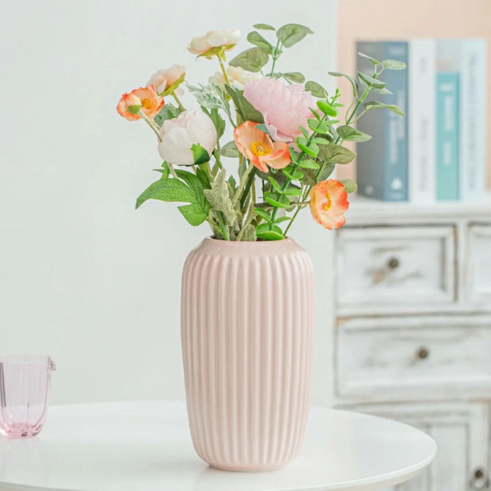 Large Size Modern Ceramic Striped Vase Flower Arrangement Container Living Room Decor - White - 4