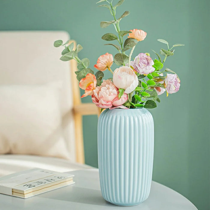 Large Size Modern Ceramic Striped Vase Flower Arrangement Container Living Room Decor - White - 5