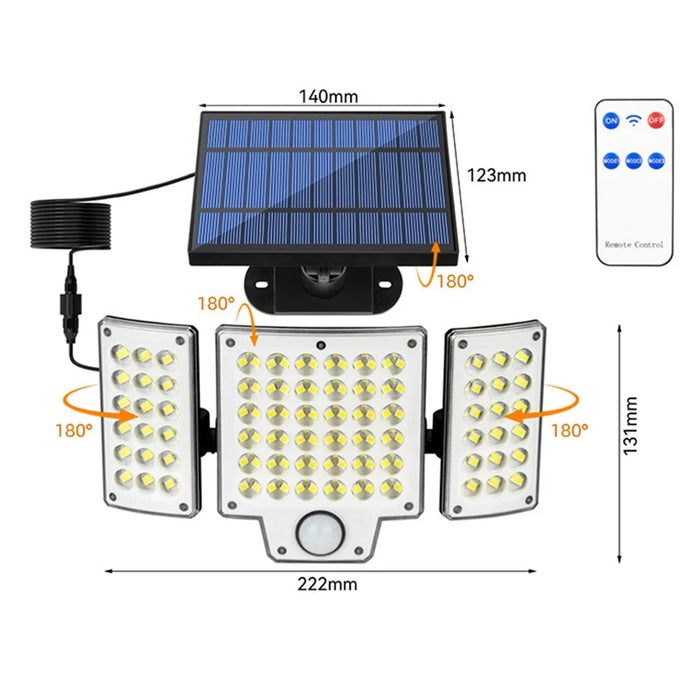 TG-TY01038 216 LED 3-Head Solar Powered Wall Light with Remote Control Waterproof Garden Lamp, Standard Panel - 5