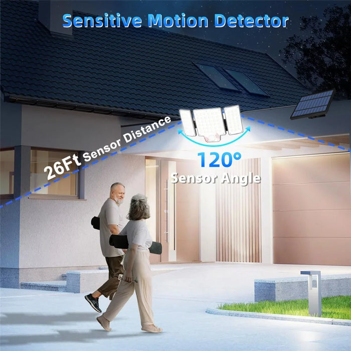 TG-TY01037 216 LED 3-Head Solar Powered Wall Light with Remote Control Waterproof Garden Lamp, Large Panel - 3