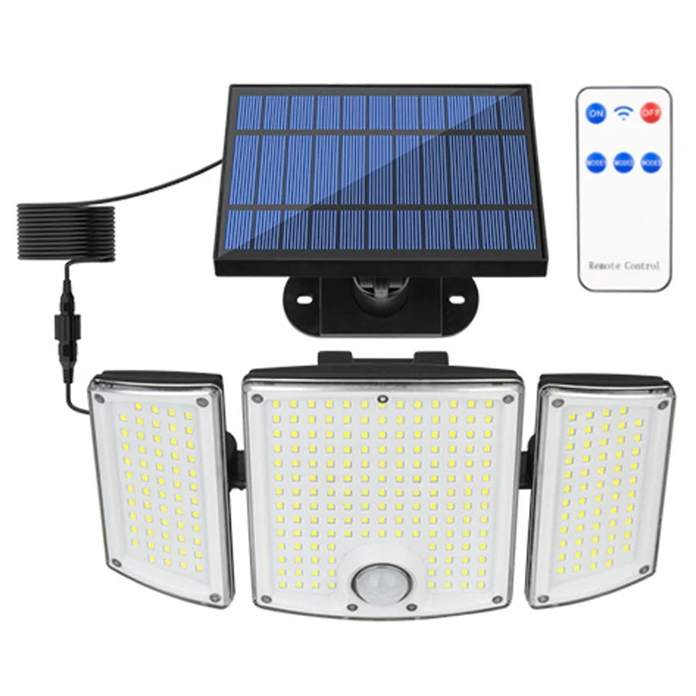 TG-TY01040 278 LED 3-Head Solar Powered Wall Light with Remote Control Waterproof Garden Lamp, Large Panel - 1