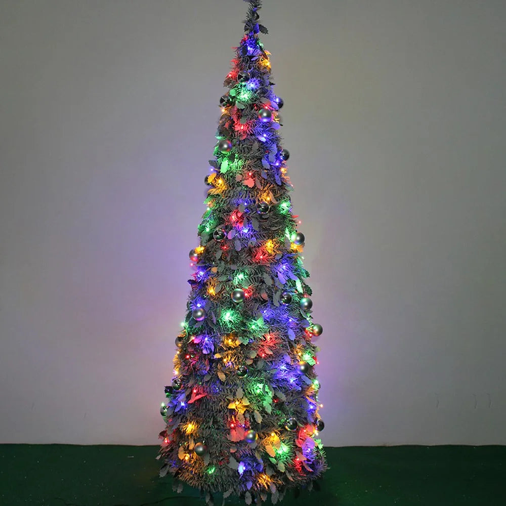 180cm Collapsible Spiral Christmas Tree with LED Lights Ornaments USB Powered Flocked Xmas Tree Party Decoration Gift - 6