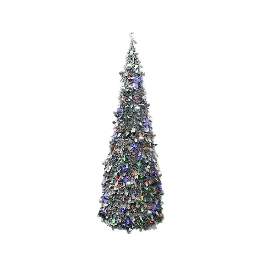 210cm Collapsible Spiral Christmas Tree with LED Lights Ornaments USB Powered Flocked Xmas Tree Party Decoration Gift - 1