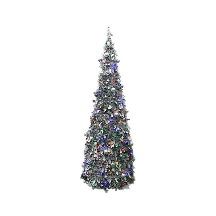 210cm Collapsible Spiral Christmas Tree with LED Lights Ornaments USB Powered Flocked Xmas Tree Party Decoration Gift - 1