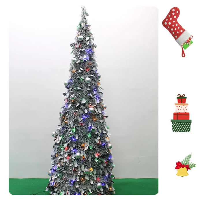 210cm Collapsible Spiral Christmas Tree with LED Lights Ornaments USB Powered Flocked Xmas Tree Party Decoration Gift - 4