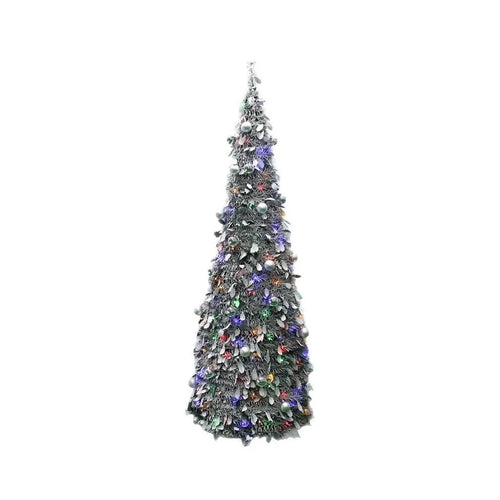 150cm Collapsible Spiral Christmas Tree with LED Lights Ornaments USB Powered Flocked Xmas Tree Party Decoration Gift - 1