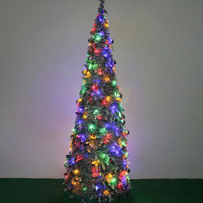 150cm Collapsible Spiral Christmas Tree with LED Lights Ornaments USB Powered Flocked Xmas Tree Party Decoration Gift - 6