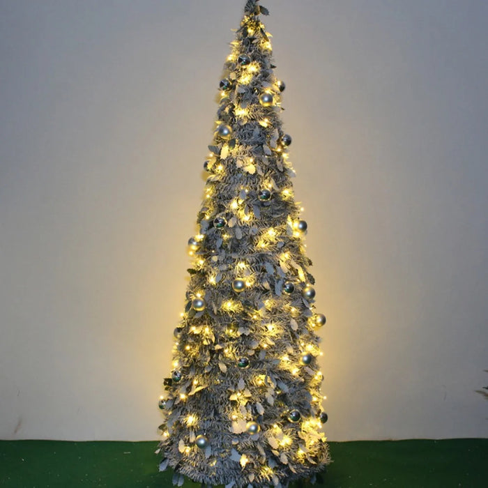 150cm Collapsible Spiral Christmas Tree with LED Lights Ornaments USB Powered Flocked Xmas Tree Party Decoration Gift - 7