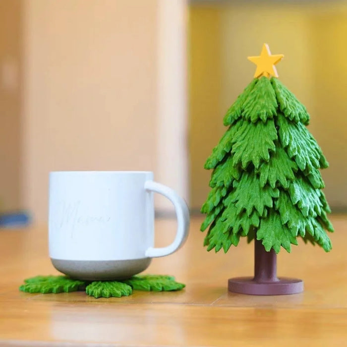 Christmas Tree Coaster Set Holiday Decoration 3D Printed Festive Table Protective Pad Assembly Miniature Tree - 5