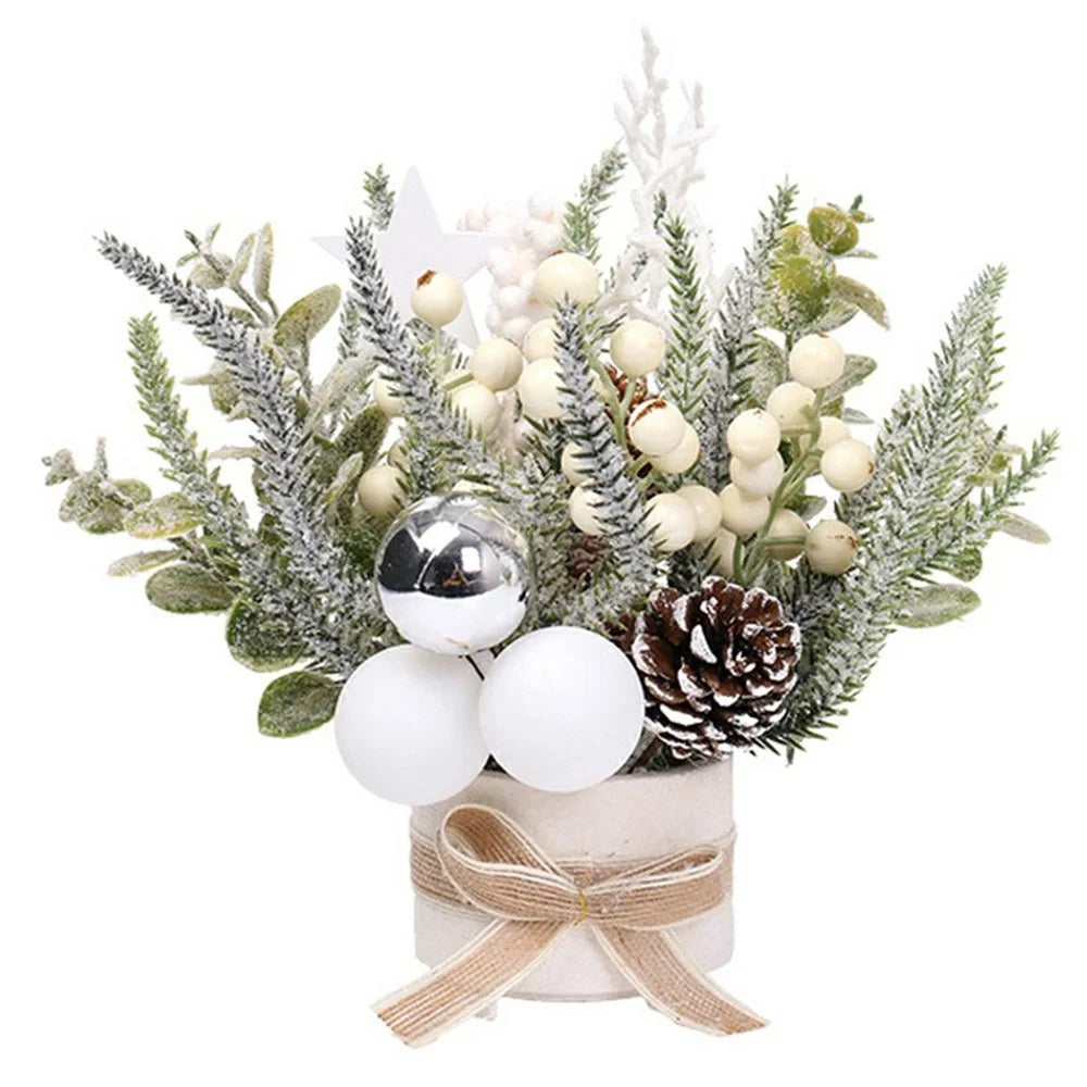 23cm Height Desktop Mini Christmas Tree Festive Potted Plant Decoration Holiday Gift Tabletop Centerpiece - Style 3 - 1