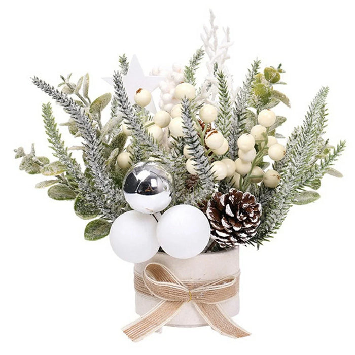 23cm Height Desktop Mini Christmas Tree Festive Potted Plant Decoration Holiday Gift Tabletop Centerpiece - Style 3 - 1