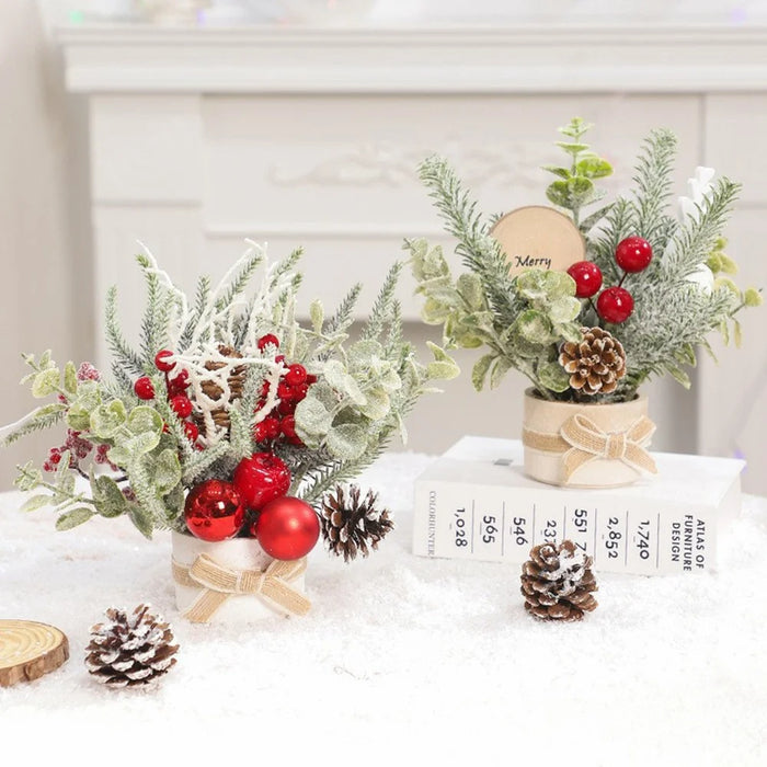 23cm Height Desktop Mini Christmas Tree Festive Potted Plant Decoration Holiday Gift Tabletop Centerpiece - Style 3 - 2